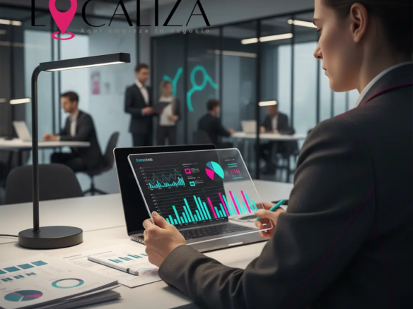 Persona analizando gráficos de inversión y documentos de locales en Sanlúcar de Barrameda