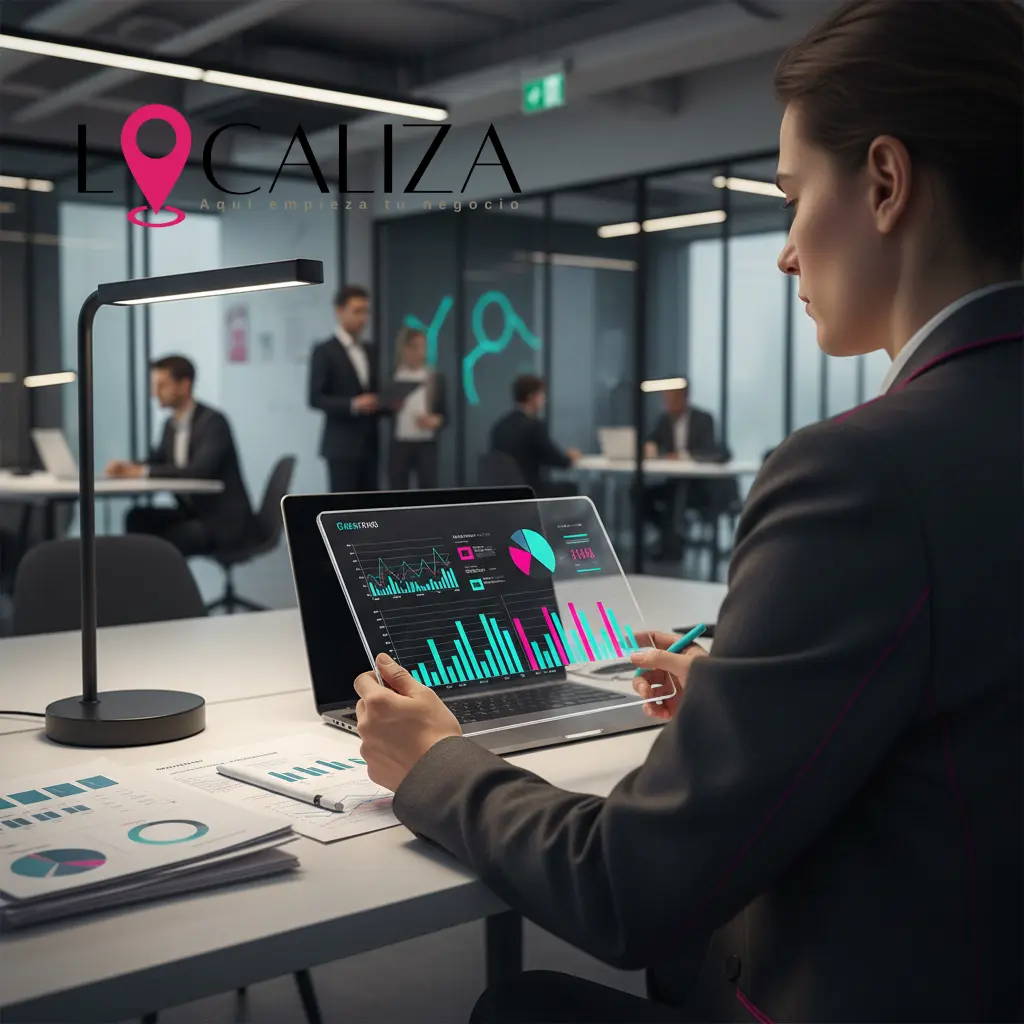 Persona analizando gráficos de inversión y documentos de locales en Sanlúcar de Barrameda