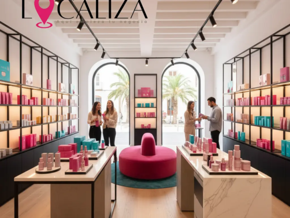 Interior de un local comercial en Sanlúcar de Barrameda con iluminación estratégica para resaltar productos y atraer clientes.