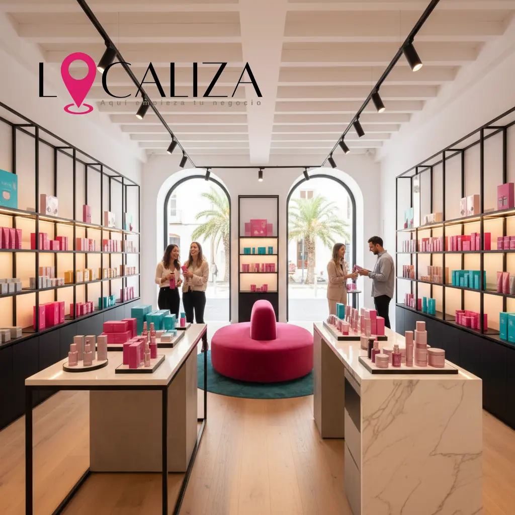 Interior de un local comercial en Sanlúcar de Barrameda con iluminación estratégica para resaltar productos y atraer clientes.
