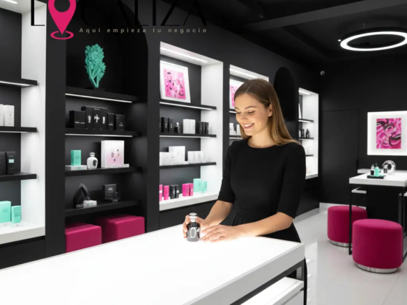 Interior moderno y profesional de una tienda en Sanlúcar de Barrameda, reflejando un fuerte branding espacial con colores corporativos y diseño que mejora la experiencia del cliente.