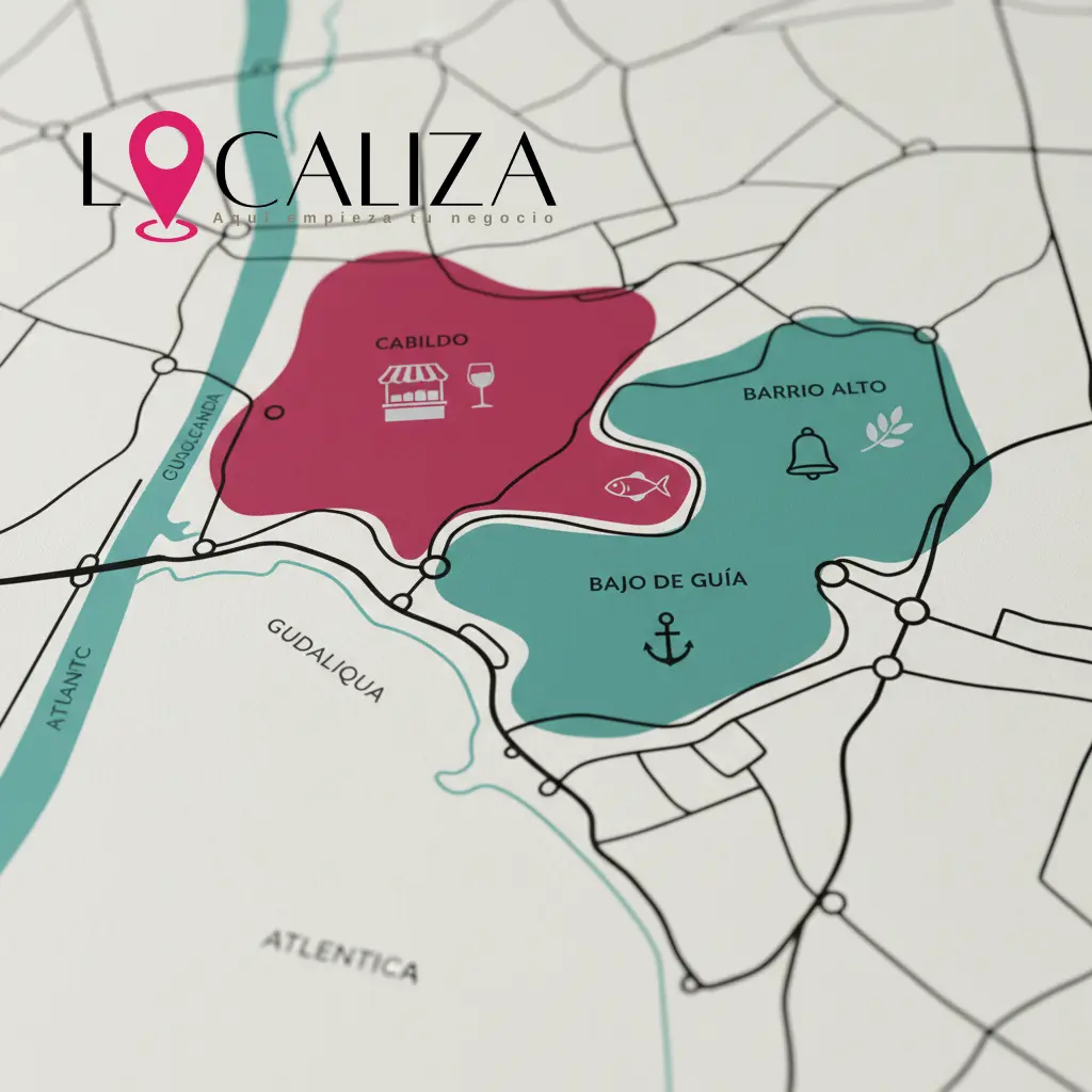 Mapa de estudio de zonas comerciales en Sanlúcar de Barrameda: Cabildo, Bajo de Guía y Barrio Alto